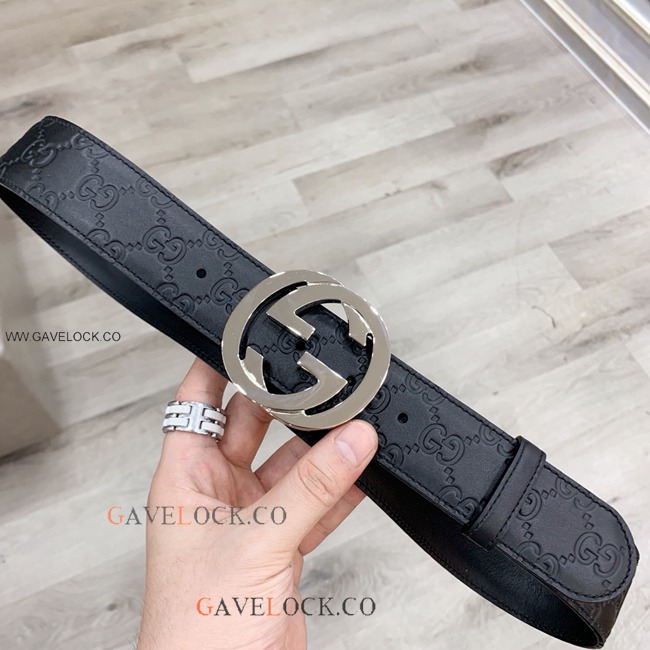 Gucci Classic Men's Leather Belt Metal GG Buckle w Box